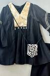 Label Neeti_Black Chanderi Applique And Gold Kurti Patiala Set _Online_at_Aza_Fashions