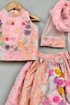 Label Neeti_Pink Chanderi, Brocade, Organza Fabric Flowers, Pastel Floral Lehenga Set _Online_at_Aza_Fashions