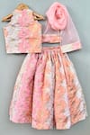 Shop_Label Neeti_Pink Chanderi, Brocade, Organza Fabric Flowers, Pastel Floral Lehenga Set _at_Aza_Fashions