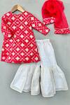 Shop_Label Neeti_Red Chanderi, Brocade, Organza Zari, Embroidery Kurta Set _at_Aza_Fashions