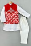 Buy_Label Neeti_Red Chanderi, Brocade, Cotton, Silk Zari Embroidered Nehru Jacket And Kurta Set _at_Aza_Fashions