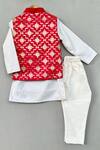 Shop_Label Neeti_Red Chanderi, Brocade, Cotton, Silk Zari Embroidered Nehru Jacket And Kurta Set _at_Aza_Fashions