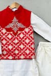 Label Neeti_Red Chanderi, Brocade, Cotton, Silk Zari Embroidered Nehru Jacket And Kurta Set _Online_at_Aza_Fashions