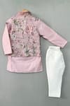 Shop_Label Neeti_Pink Chanderi, Cotton, Silk Embroidery Floral Nehru Jacket Set _at_Aza_Fashions