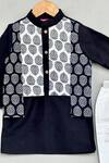 Label Neeti_Black Cotton Kurta Set With Printed Jacket _Online_at_Aza_Fashions