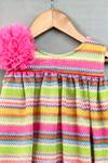 Shop_Label Neeti_Multi Color Knit, Net Fabric Flowers Multicolour Striped Knitted Dress _at_Aza_Fashions