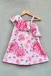 Buy_Label Neeti_Peach Linen Floral One Shoulder Dress _at_Aza_Fashions