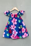 Shop_Label Neeti_Blue Muslin Fabric Flowers Navy Floral Printed Dress _at_Aza_Fashions