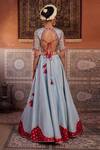 Shop_Kapda Dori_Blue Organza Sequins, Pearls, Embroidery Powder Lehenga Set With Red Blouse _at_Aza_Fashions