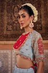 Shop_Kapda Dori_Blue Organza Sequins, Pearls, Embroidery Powder Lehenga Set With Red Blouse _Online_at_Aza_Fashions