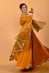 Mirkashi_Mustard Viscose Georgette, Chanderi, , Yellow Hand Anarkali Set _Online_at_Aza_Fashions