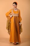 Buy_Mirkashi_Mustard Viscose Georgette, Chanderi, , Yellow Hand Anarkali Set _at_Aza_Fashions