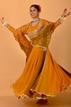 Shop_Mirkashi_Mustard Viscose Georgette, Chanderi, , Yellow Hand Anarkali Set _Online_at_Aza_Fashions
