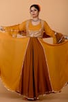 Mirkashi_Mustard Viscose Georgette, Chanderi, , Yellow Hand Anarkali Set _at_Aza_Fashions