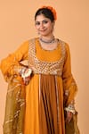 Buy_Mirkashi_Mustard Viscose Georgette, Chanderi, , Yellow Hand Anarkali Set 