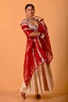 Mirkashi_Maroon , Chanderi, Organza Embroidery, Beads Scoop Hand Lehenga Set _Online_at_Aza_Fashions
