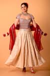 Buy_Mirkashi_Maroon , Chanderi, Organza Embroidery, Beads Scoop Hand Lehenga Set _at_Aza_Fashions