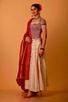 Shop_Mirkashi_Maroon , Chanderi, Organza Embroidery, Beads Scoop Hand Lehenga Set _Online_at_Aza_Fashions