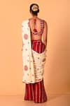 Shop_Mirkashi_Beige Modal, Satin, Silk Embroidery V-neck Maroon Raw Hand Saree Set _at_Aza_Fashions