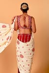Shop_Mirkashi_Beige Modal, Satin, Silk Embroidery V-neck Maroon Raw Hand Saree Set _Online_at_Aza_Fashions