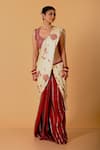 Buy_Mirkashi_Beige Modal, Satin, Silk Embroidery V-neck Maroon Raw Hand Saree Set 