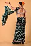 Shop_Mirkashi_Green Viscose, Georgette, Silk Embroidery Bottal And Maroon Hand Saree Set _at_Aza_Fashions