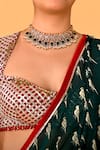 Buy_Mirkashi_Green Viscose, Georgette, Silk Embroidery Bottal And Maroon Hand Saree Set 