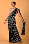 Buy_Mirkashi_Green Viscose, Georgette, Silk Embroidery Bottal And Maroon Hand Saree Set _at_Aza_Fashions
