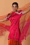 Shop_Mirkashi_Fuchsia Satin, , Organza Sequins, Fuschia Pink Hand Kurta Set _Online_at_Aza_Fashions