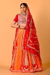 Buy_Mirkashi_Orange , Organza Embroidery V-neck Fuschia Pink And Hand Set _at_Aza_Fashions