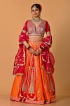 Mirkashi_Orange , Organza Embroidery V-neck Fuschia Pink And Hand Set _Online_at_Aza_Fashions