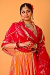 Shop_Mirkashi_Orange , Organza Embroidery V-neck Fuschia Pink And Hand Set _Online_at_Aza_Fashions