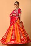 Mirkashi_Orange , Organza Embroidery V-neck Fuschia Pink And Hand Set _at_Aza_Fashions