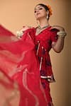 Buy_Mirkashi_Fuchsia Viscose Georgette, Silk Organza Embroidery Fuschia Pink Hand Peplum Set 