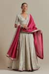 Buy_Vinusto_Silver Chanderi Embroidery, Lace V-neck And Hot Pink Designer Lehenga Set _at_Aza_Fashions