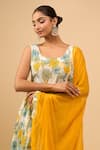 Shop_Naintara Bajaj_Yellow Cotton, Chiffon Round Neck Floral Anarkali Set 
