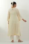 Shop_Vinusto_Yellow Cotton Embroidery Round Neck Butter Chikankari Kurta Set _at_Aza_Fashions
