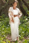 Buy_Soniya G_Ivory Embroidery Round Neck Embellished Draped Skirt And Blazer Set _at_Aza_Fashions