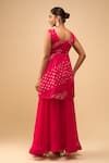 Shop_Samyukta Singhania_Pink Chiffon V-neck Crimson Peplum Kurta And Palazzo Set _at_Aza_Fashions