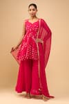 Shop_Samyukta Singhania_Pink Chiffon V-neck Crimson Peplum Kurta And Palazzo Set _Online_at_Aza_Fashions