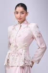 Anamika Khanna_Pink Embroidery Round Neck Peplum Top Set _Online_at_Aza_Fashions