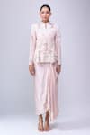 Shop_Anamika Khanna_Pink Embroidery Round Neck Peplum Top Set _Online_at_Aza_Fashions