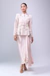 Anamika Khanna_Pink Embroidery Round Neck Peplum Top Set _at_Aza_Fashions
