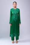 Buy_Anamika Khanna_Emerald Green Embroidery Round Neck Kurta Set _Online_at_Aza_Fashions