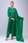 Shop_Anamika Khanna_Emerald Green Embroidery Round Neck Kurta Set _Online_at_Aza_Fashions