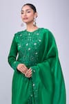Anamika Khanna_Emerald Green Embroidery Round Neck Kurta Set _at_Aza_Fashions