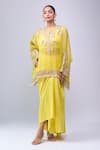Shop_Anamika Khanna_Yellow Embroidery Round Neck Skirt Set _Online_at_Aza_Fashions