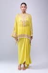 Anamika Khanna_Yellow Embroidery Round Neck Skirt Set _at_Aza_Fashions
