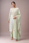 Buy_Anamika Khanna_Green Embroidery Round Neck Teal Kurta Set _at_Aza_Fashions