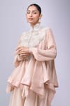 Anamika Khanna_Pink Embroidery, Beads Round Neck, Mandarin Collar Trapeze Top Pant Set _Online_at_Aza_Fashions